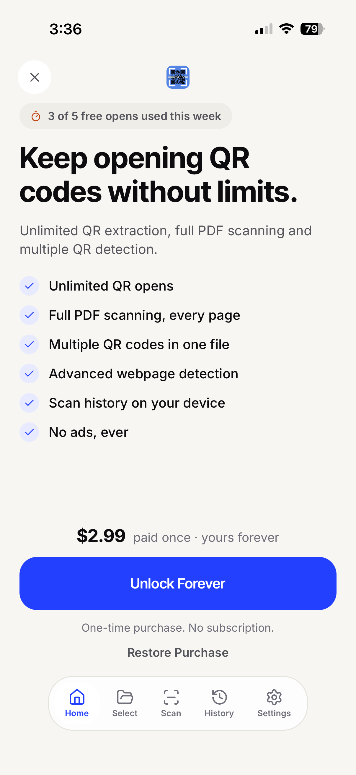QR Now Pro paywall